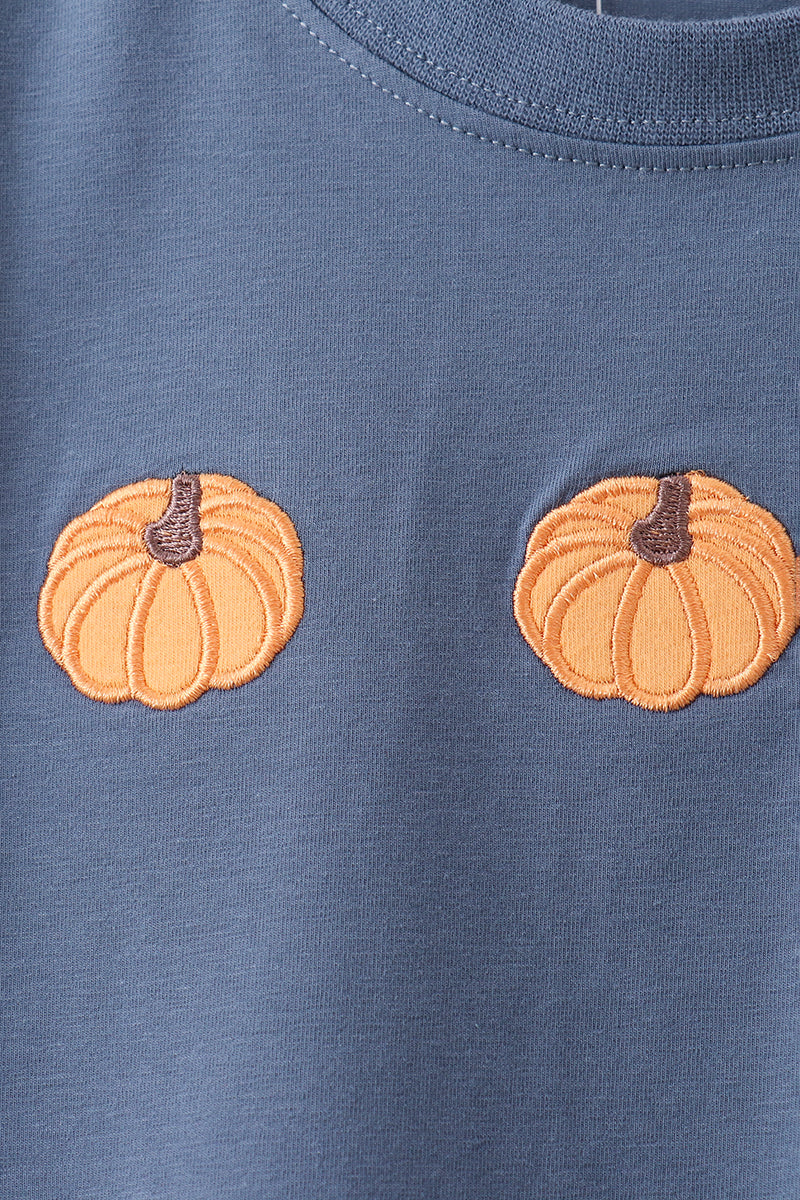 Teal pumpkin embroidery shorts set