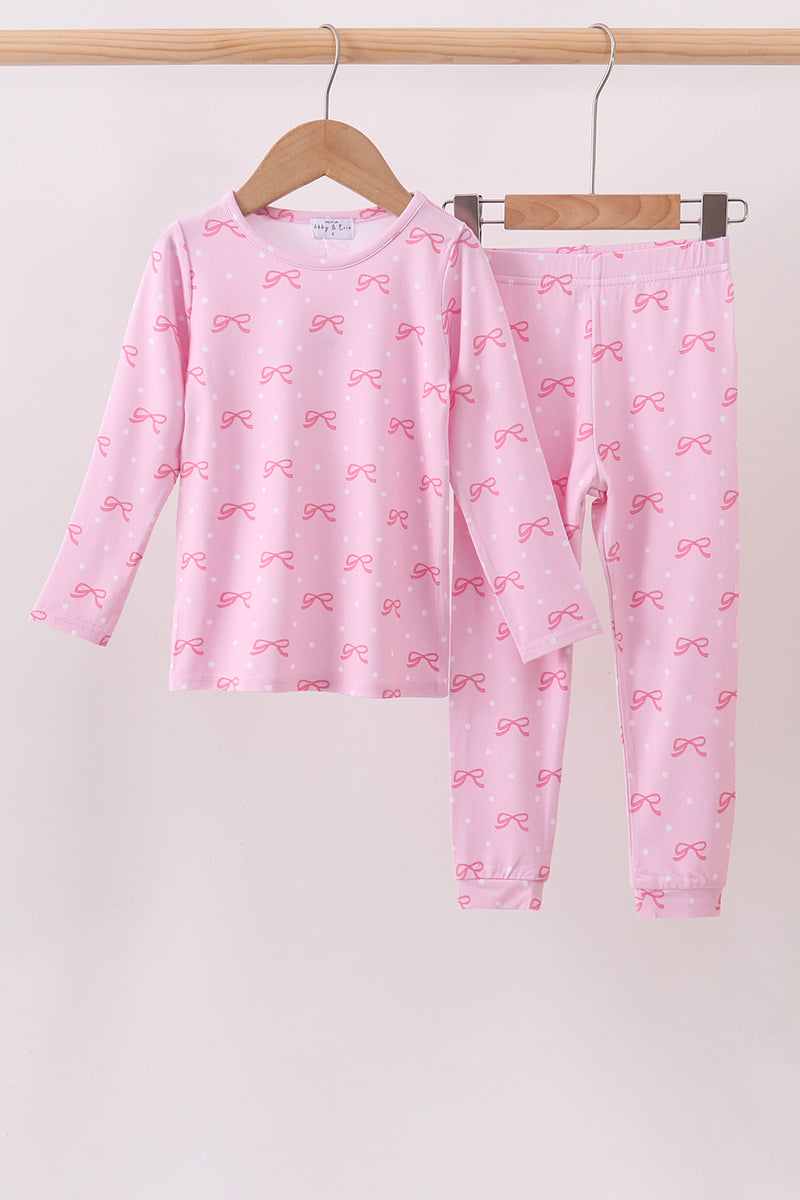 Pink bow print pants set