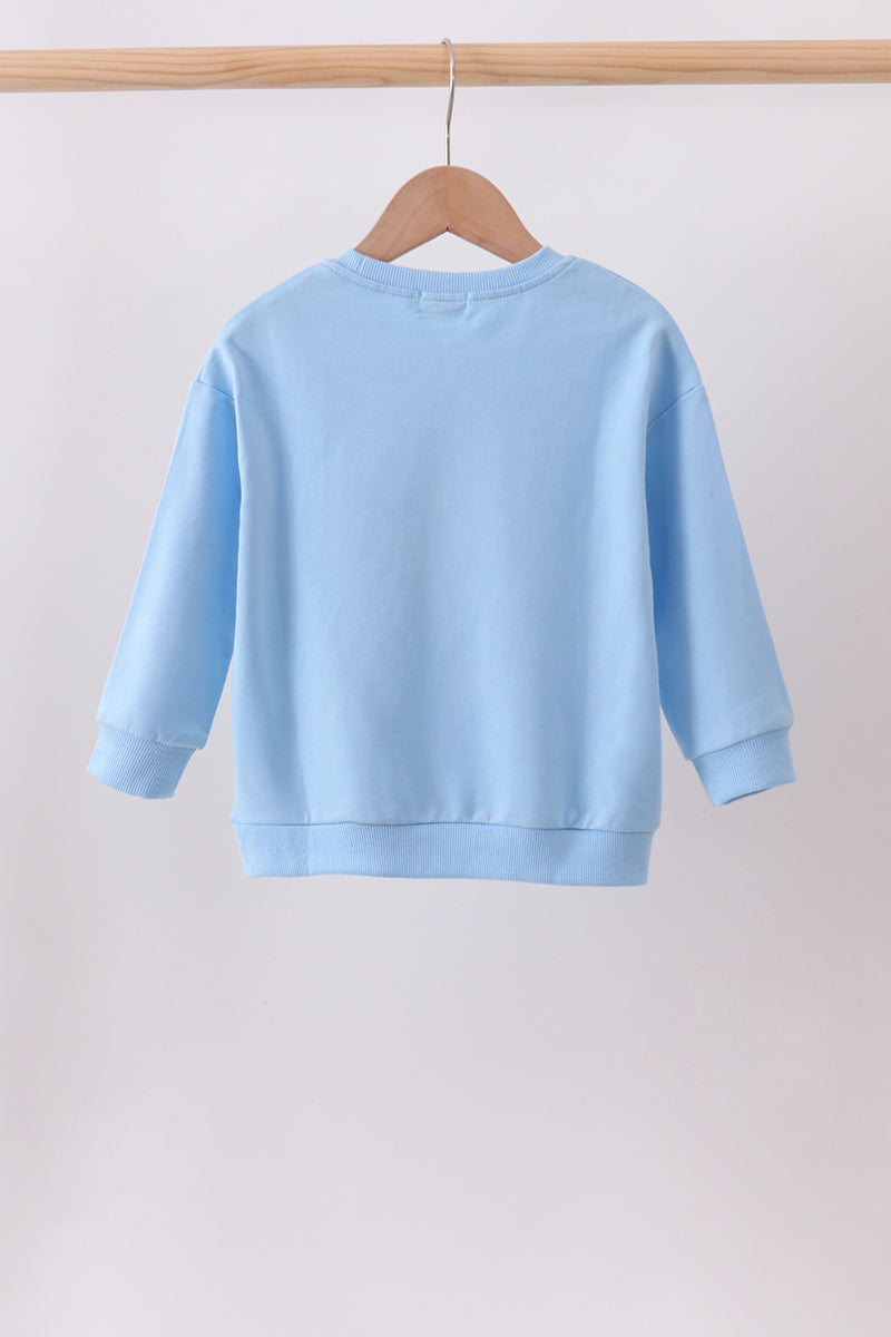 Blue Floral Bow Embroidery Top