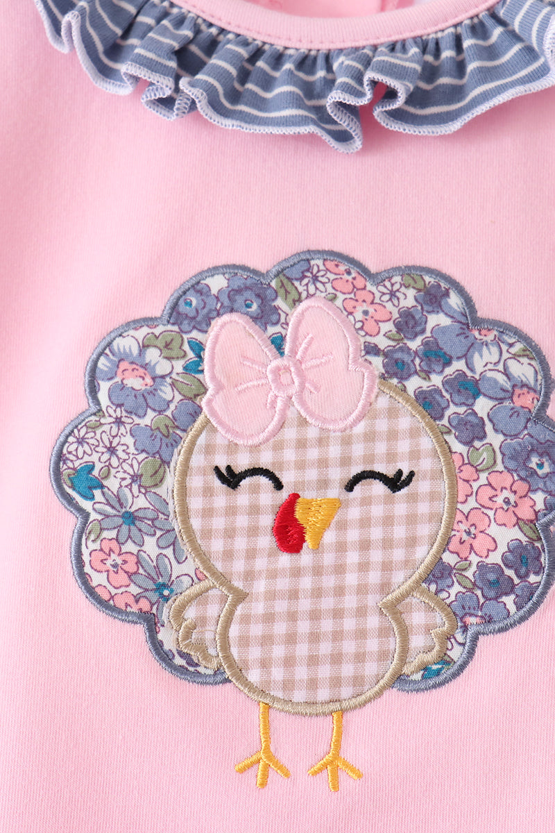 Pink turkey applique ruffle pants set