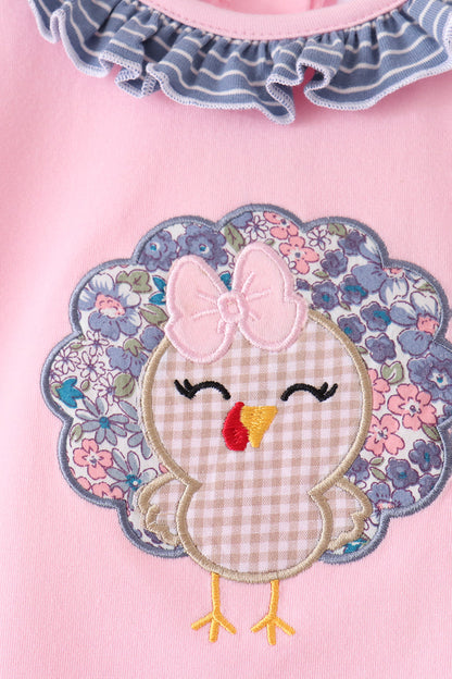 Pink turkey applique ruffle pants set