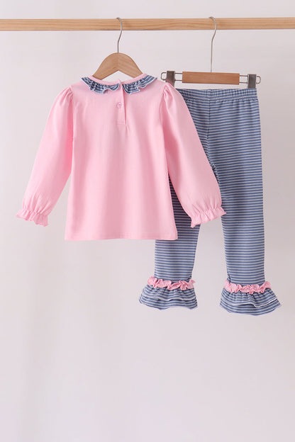 Pink turkey applique ruffle pants set