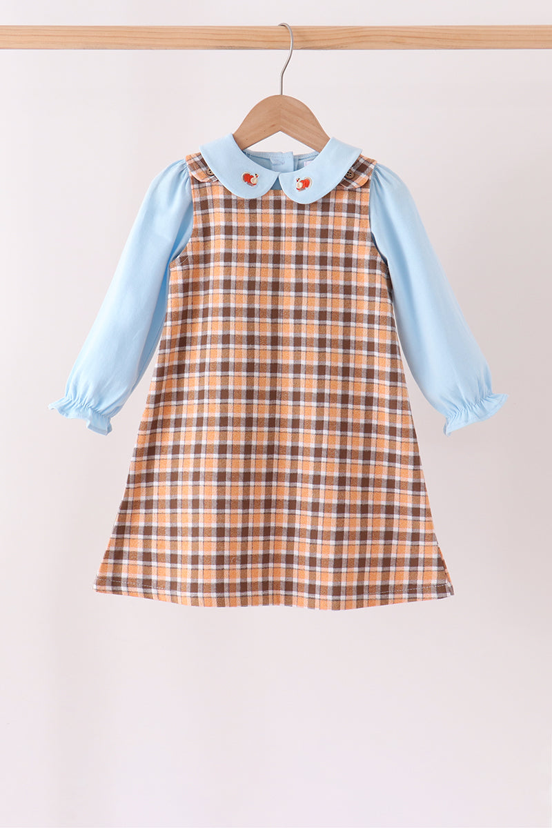 Blue turkey embroidery plaid 2pc set