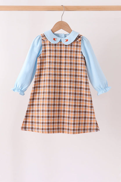 Blue turkey embroidery plaid 2pc set