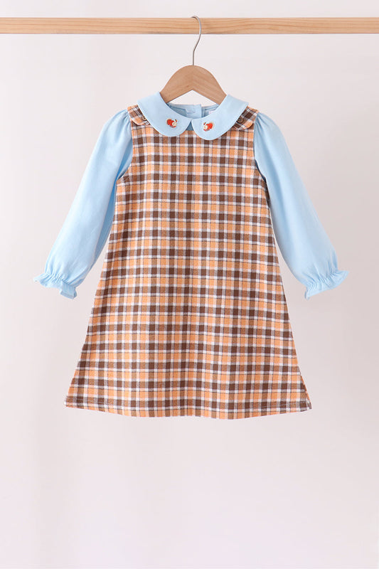 Blue turkey embroidery plaid 2pc set