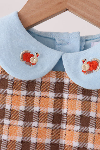 Blue turkey embroidery plaid 2pc set