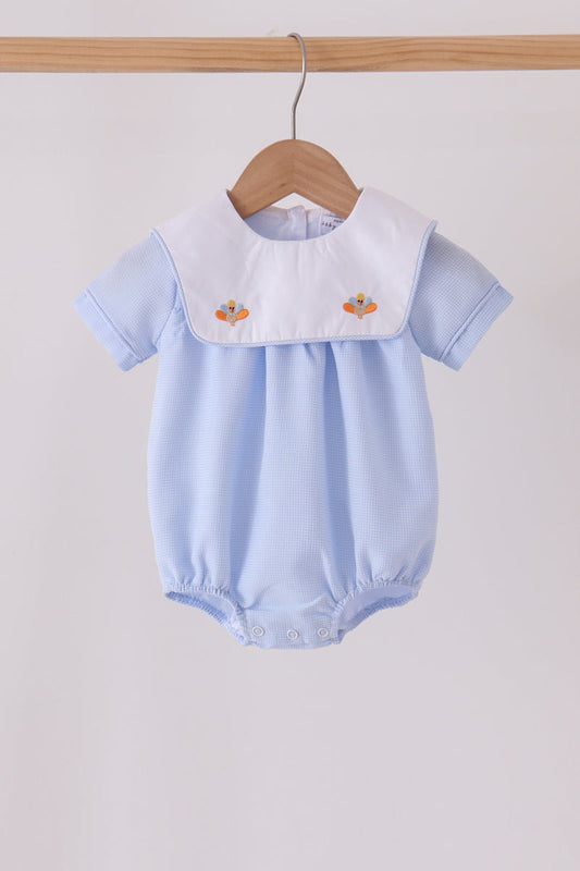 Blue turkey embroidery checkered bubble