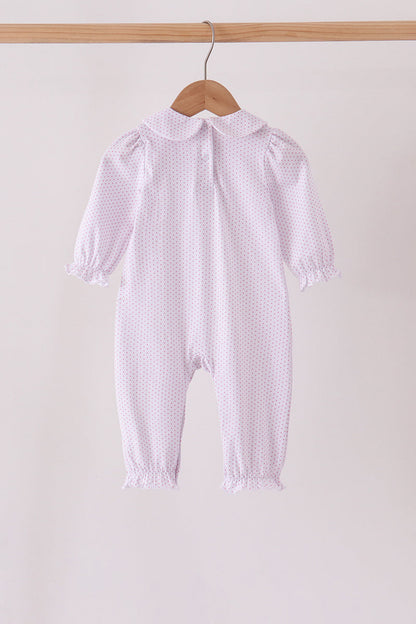 Pink dot turkey embroidery ruffle romper