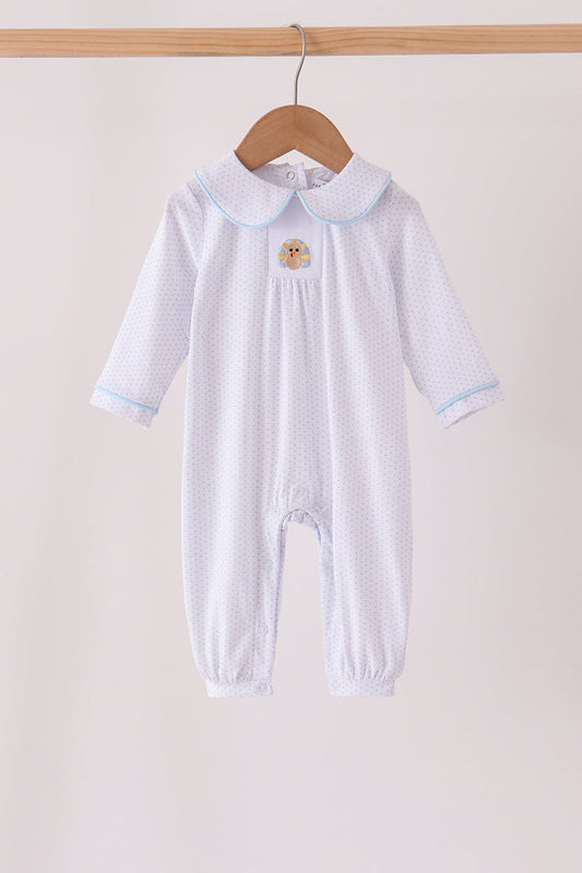 Blue dot turkey embroidery romper