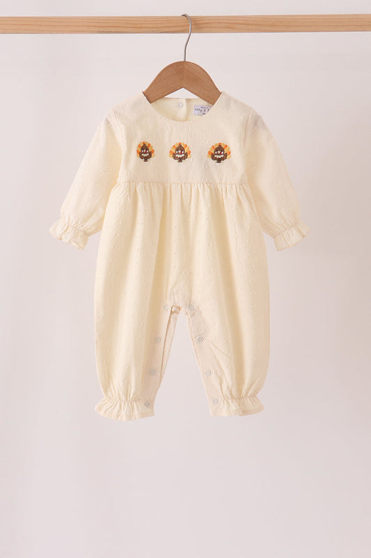 Beige turkey embroidery romper