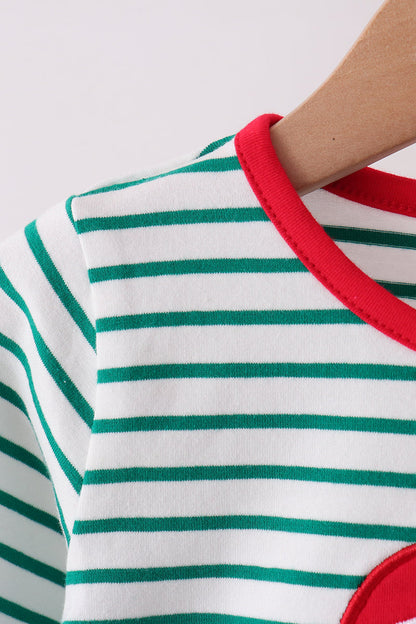 Green stripe gingerbread embroidery scalloped pants set