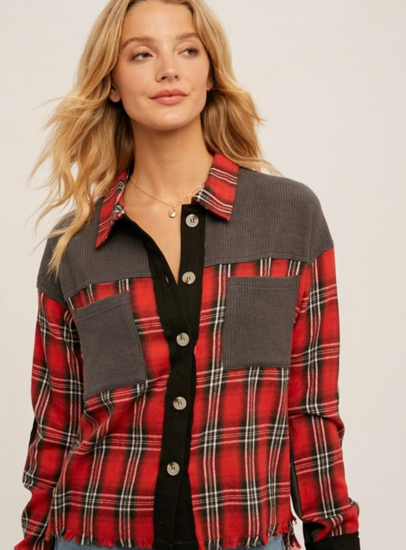 Mixed Media Button down Shirt