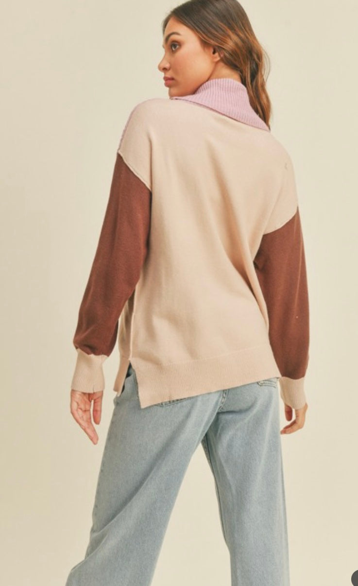 Cowlneck Colorblock Sweater