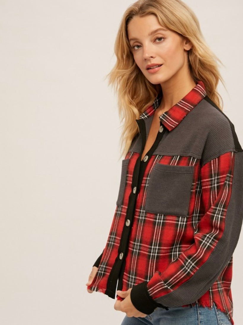 Mixed Media Button down Shirt
